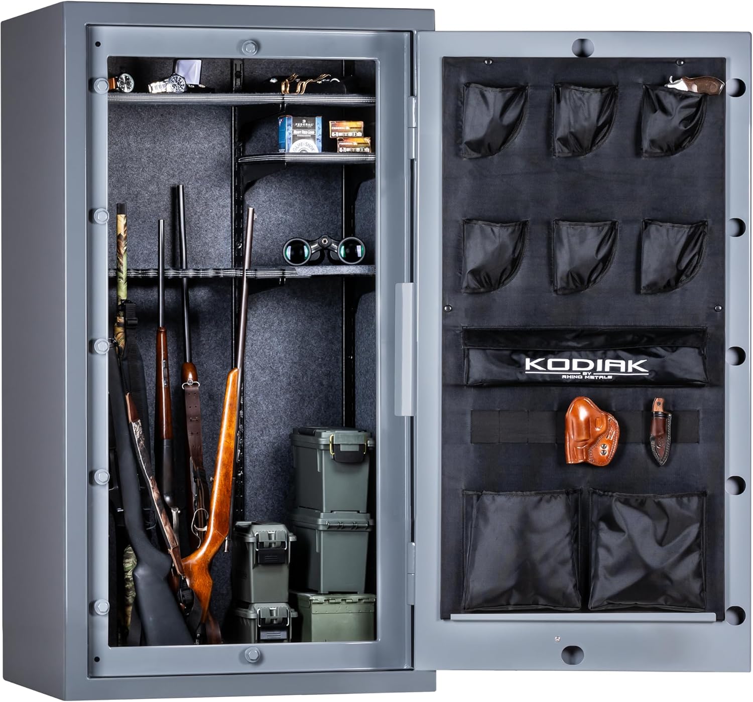 Kodiak Home Gun Safe for Rifles & Pistols | KGX5933G by Rhino Metals with New SafeX Security System | 41 Long Guns & 6 Handguns | 60 Minute Fire Protection | Gloss Gray Finish | 536lbs