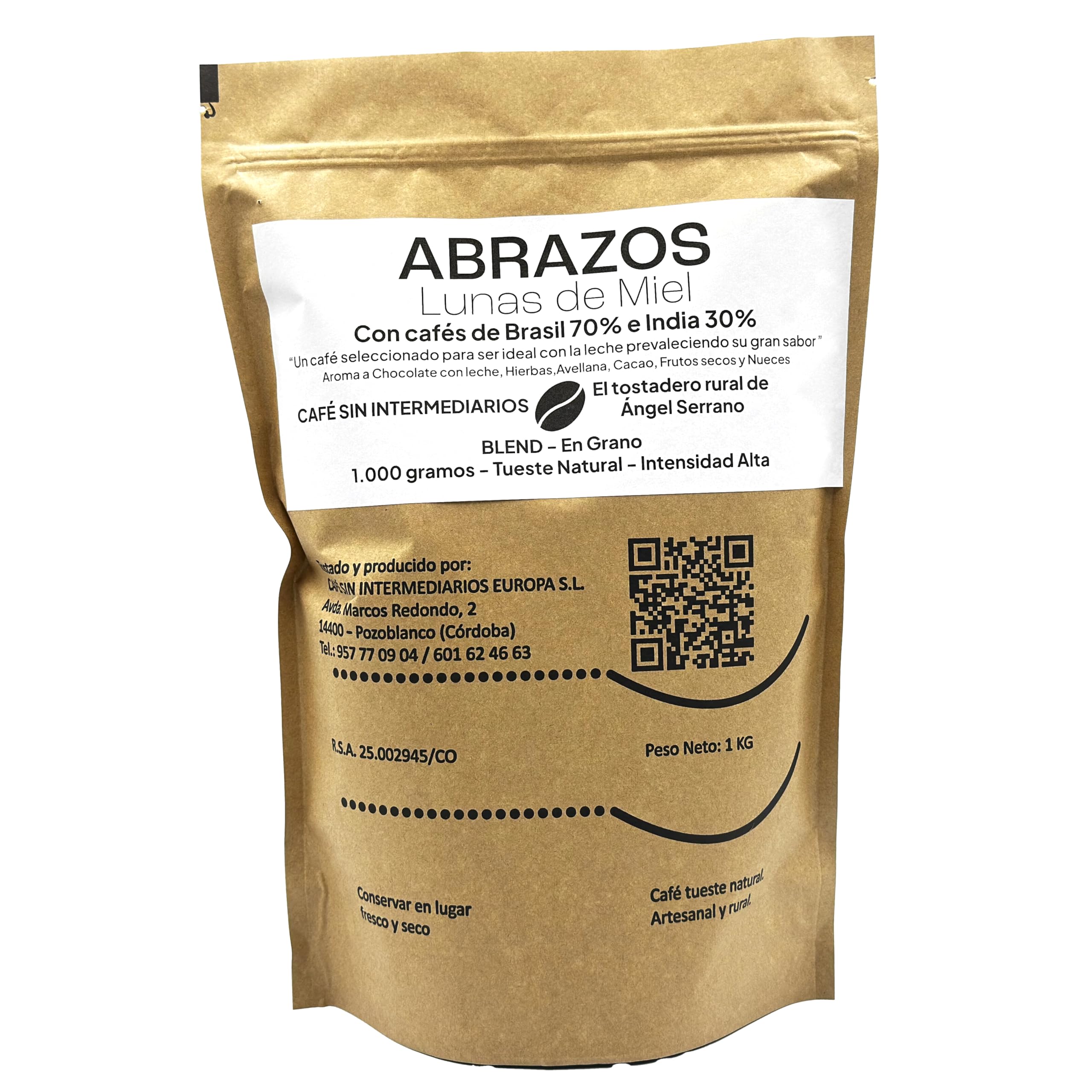 Abrazos Café Brasil En Grano sin moler Tostado Semanal Intensidad media