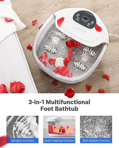 Miniatura 5 de Masajeador de baño de spa para pies con burbujas con calefacción función de vibración 3 en 1 4 rodillos de masaje manualmente extraíbles control de