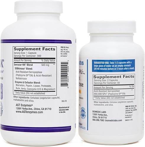 Miniatura 3 de Serracor-NK & Serra-RX 260,000 SU - Paquete de tejido cicatricial (300 cápsulas y 120 cápsulas) - Serrapeptasa con recubrimiento entérico enzima