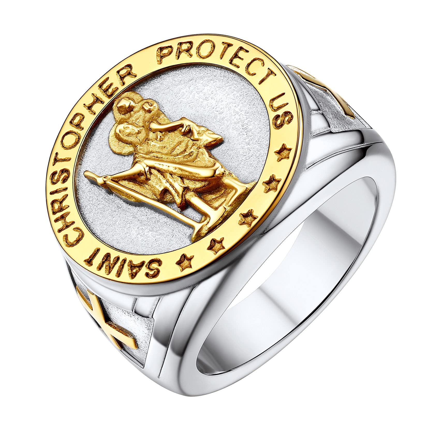 U7 Anillo Religioso San Miguel & Cristóbal & Florián Anillo Sello Acero Inoxidable 316L Anillo Hip Hop para Hombre Joyería Vintage de Protección