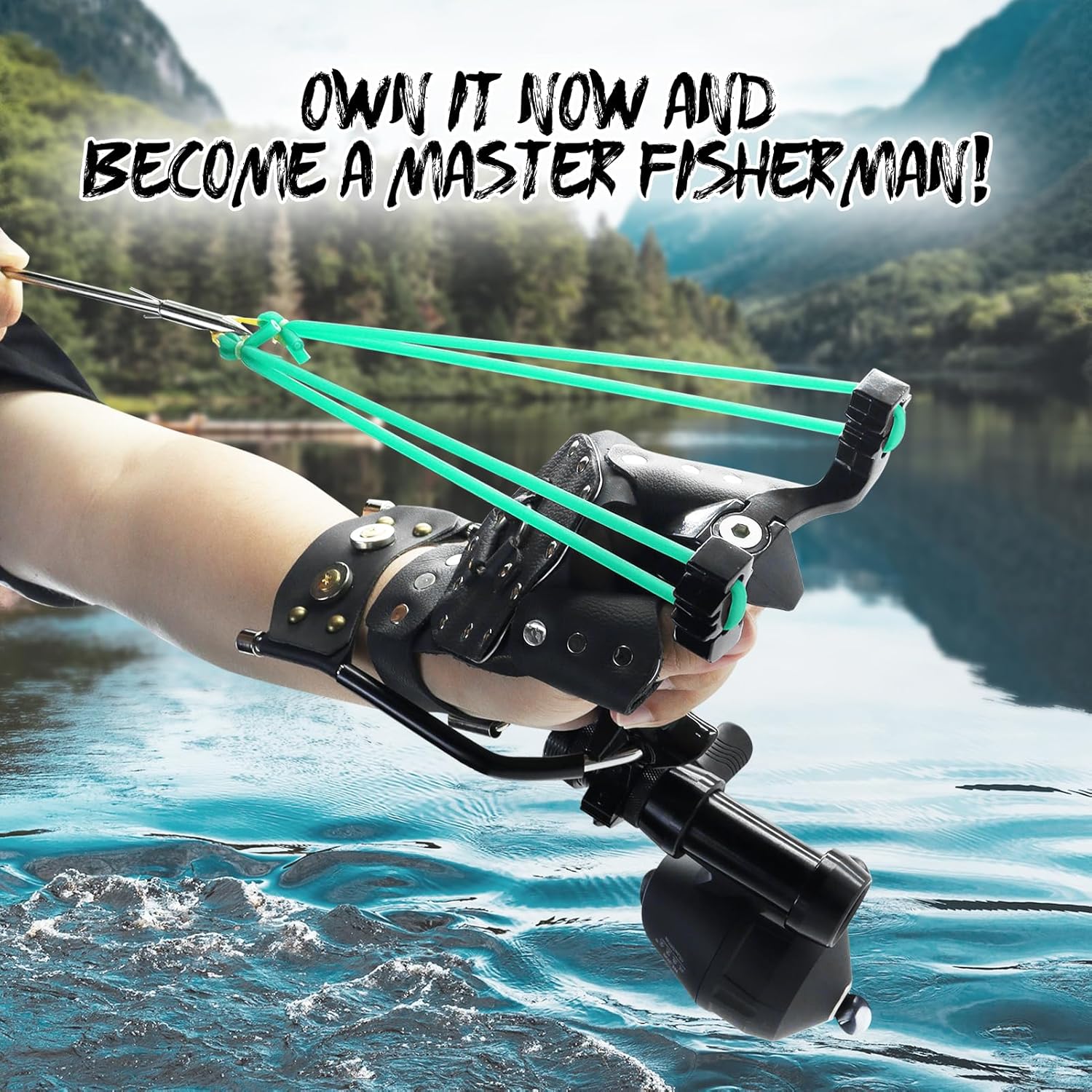 oubert Powerful Slingshot Fishing Kit with Reel Foldable Slingshot Bowfishing Kit with Fishing Darts and Hand Guard Wrist Slingshot for Fishing and Hunting