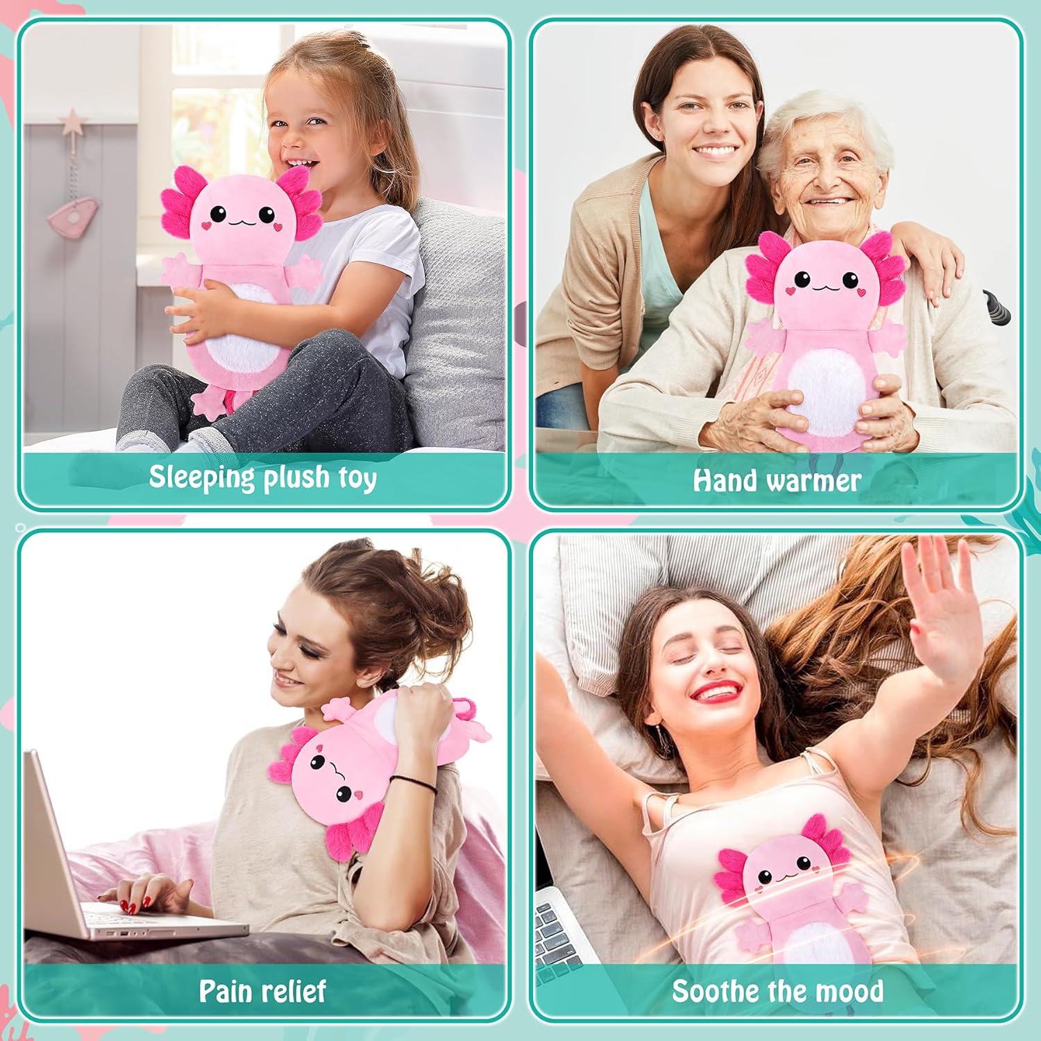 Valentines Axolotl Microwave Heating Pad for Period Cramps, Animals Microwavable Heating Pad for Shoulder Neck Knee Pain Relief, Cute Pink Axolotl Plush Toy with Removable Heat Pack for Women and Kids - Image 7