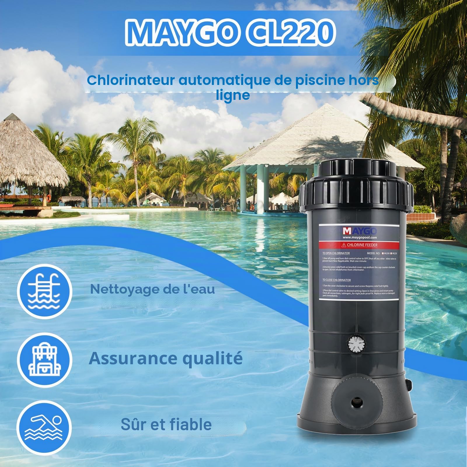 Chlorineur automatique hors ligne pour piscine MAYGO CL220 de remplacement Hayward CL220, Chlorineur automatique hors ligne pour piscine pour piscine hors sol et intérieure (4,1 kg)