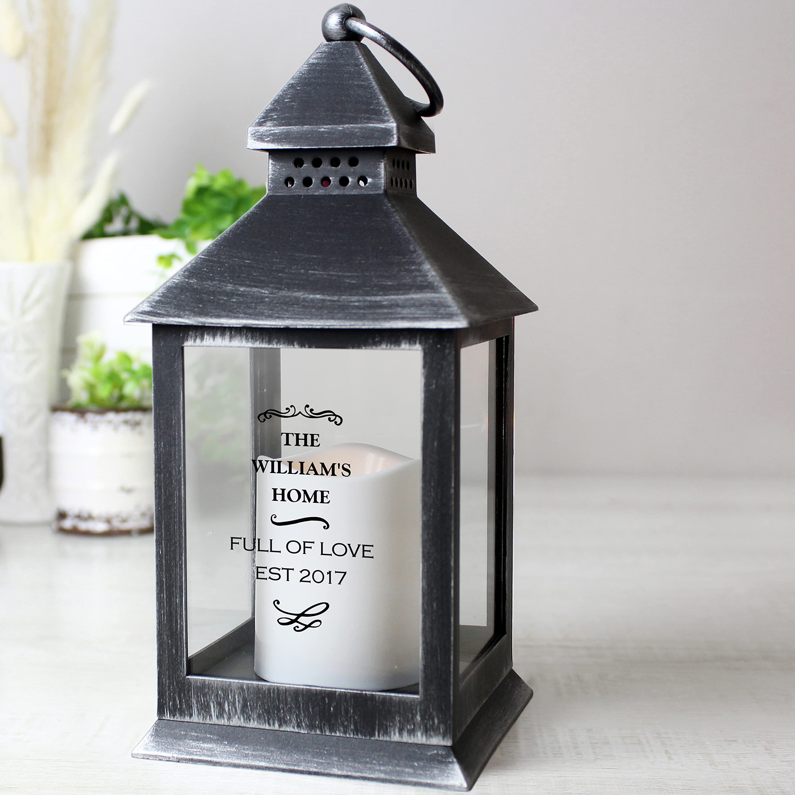 Custom Personalised Antique Scroll Rustic Black Lantern