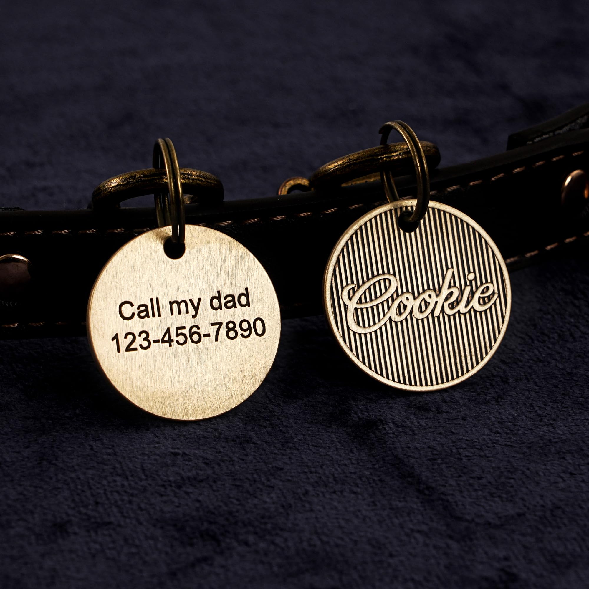 Personalized Pet ID Tags, Engraved Dog and Cat Tags, Brass Round Collar Address Pet Tags