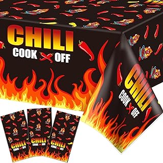 4Pcs Chili Cook-Off Party Plastic Tablecloths, Red Hot Chili Pepper Pattern Table Covers, Rectangular Chili Disposable Tablecloths for Chili Competition Picnic Home Indoor Outdoor Decoration