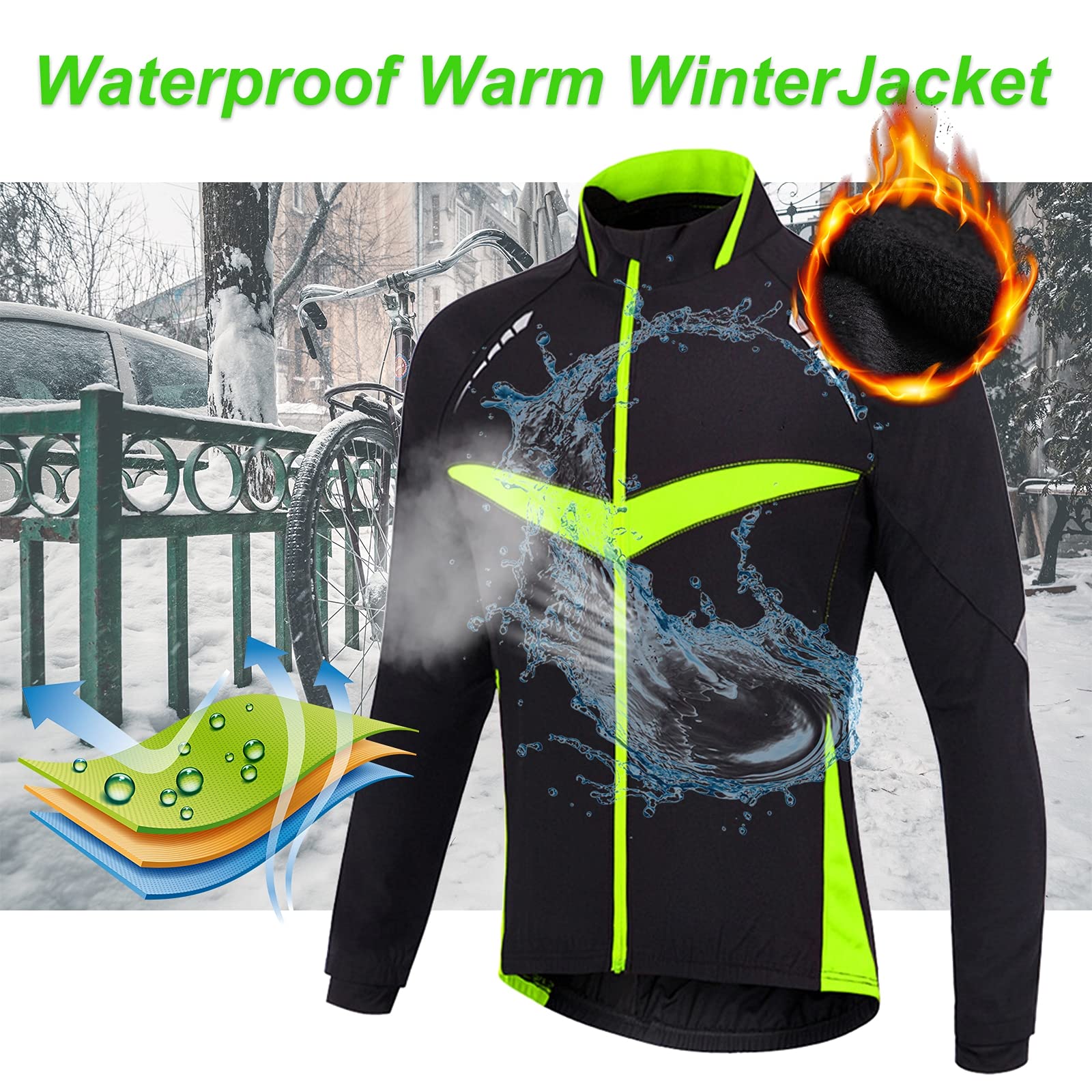 Chaqueta Cclismo Hombre Invierno Resistente al Viento Transpirable Cálida Impermeable Chaqueta Abrigo Reflectante para Ciclismo, Chaquetas de Bicicleta MTB