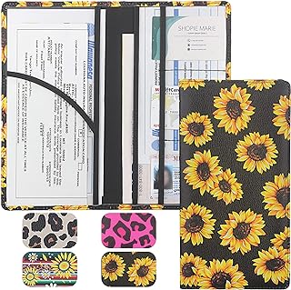 Car Registration and Insurance Card Holder, Premium Leather Registration and Insurance Card Holder,vehicle Glove Box Car Organizer,wallet Accessories Case with Magnetic Shut for Cards, Essential Document (Sunflower B)