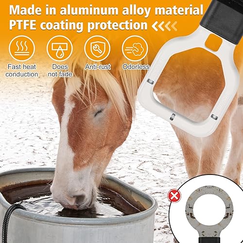 Miniatura 5 de Calentador de agua para caballos, descongelante de 500 W, para vacas de 50 galones, ovejas, pollo, ganado, tanque de agua, baño de pájaros, control
