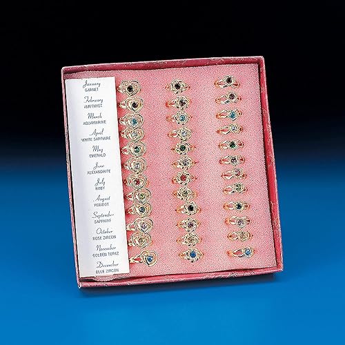 Fun Express Anillos de piedra natal de corazón/flor (3DZ) - Joyería - 36 piezas