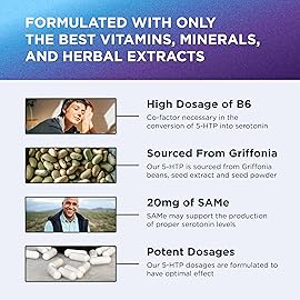 DR. EMIL NUTRITION 200 MG 5-HTP Plus with SAM-e for Mood, Stress, and Sleep - 5HTP Supplement with Vitamin B6-120 Vegan Capsules, 60 Servings