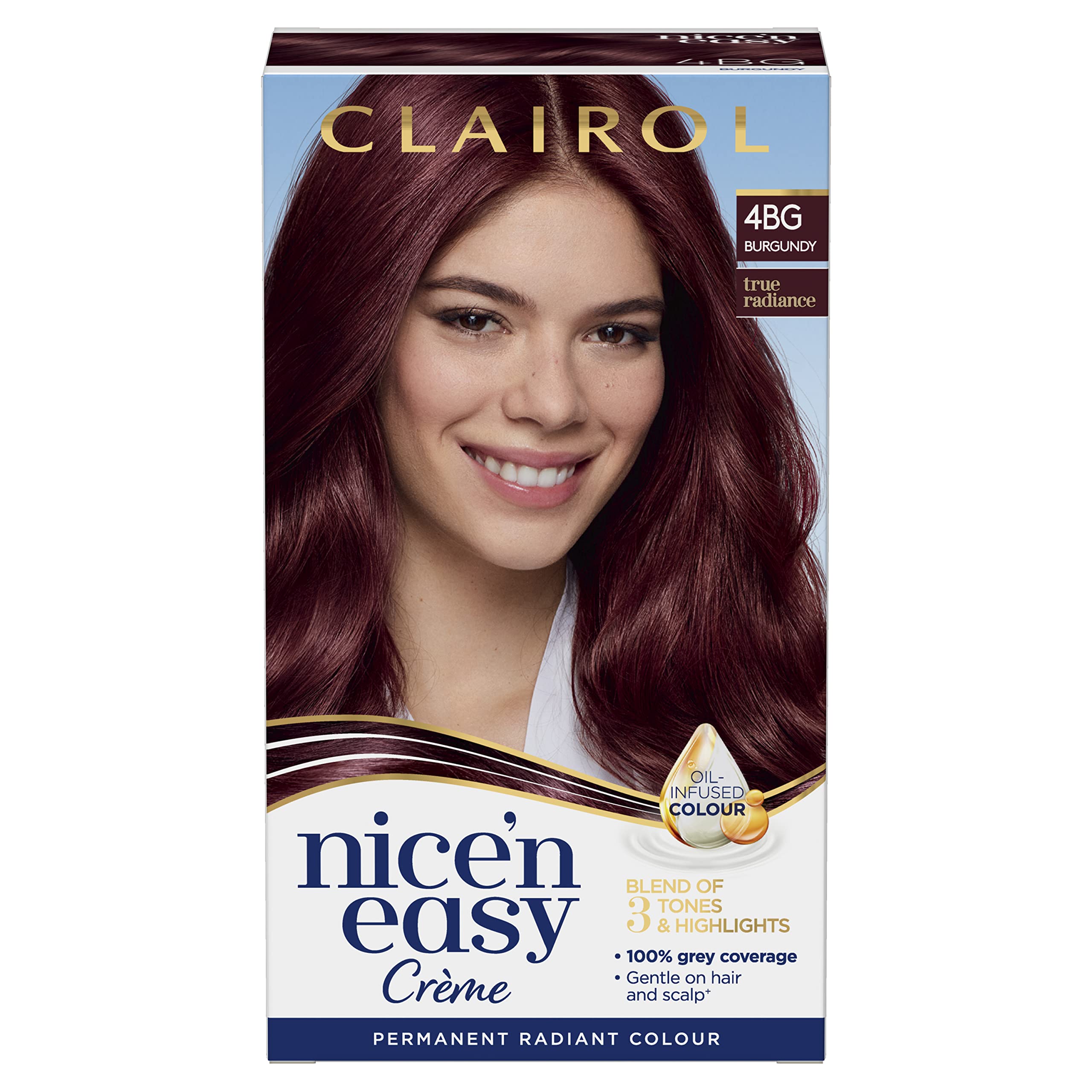 Clairol Nice'n Easy Crème, Natural Looking Oil Infused Permanent Hair Dye, 4BG Dark Bungundy