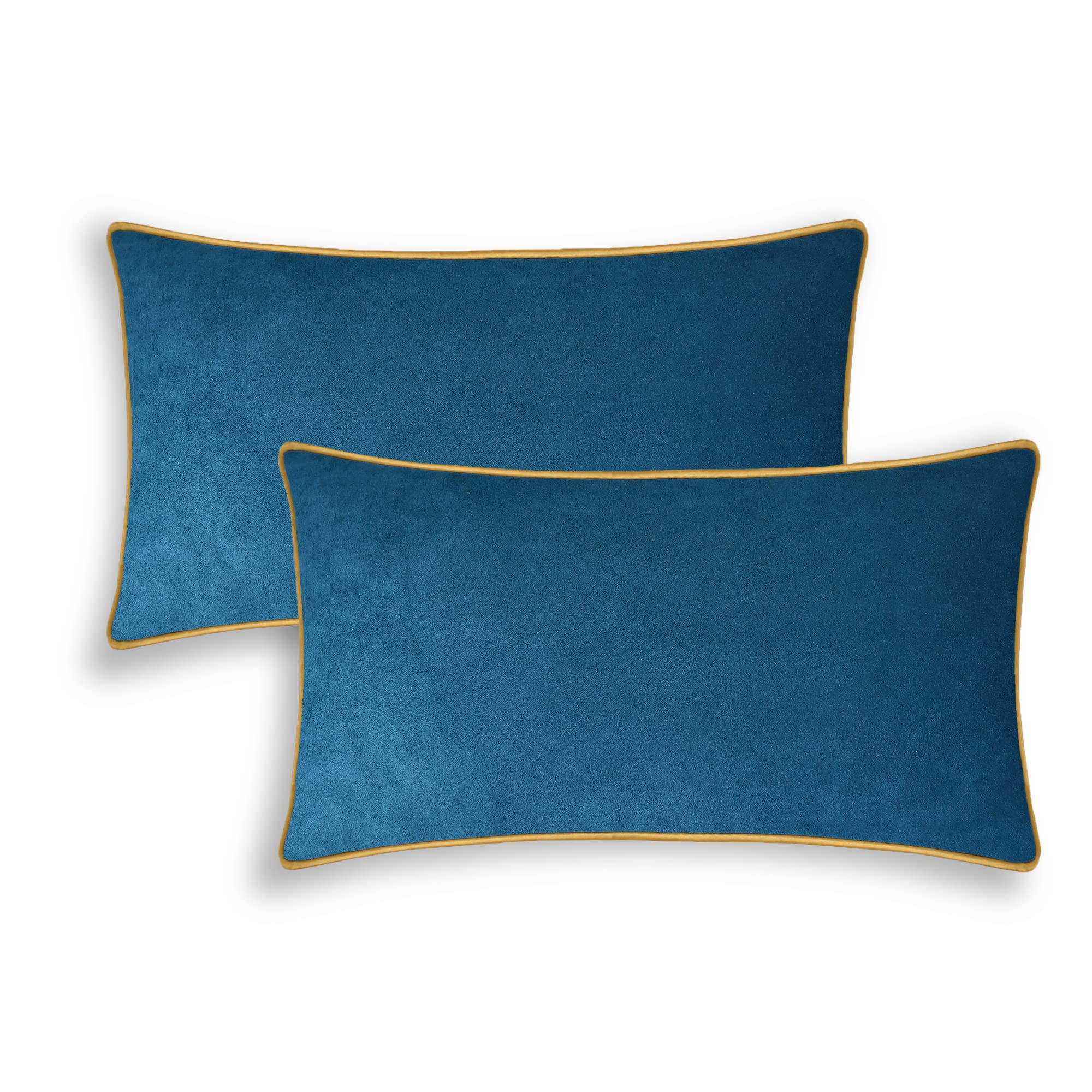 CaliTime Throw Pillow Covers Pack of 2 Super Soft Faux Suede Gold Piping Edge Accent Cushion Cases for Couch Bed Sofa Farmhouse Decorative 12 X 20