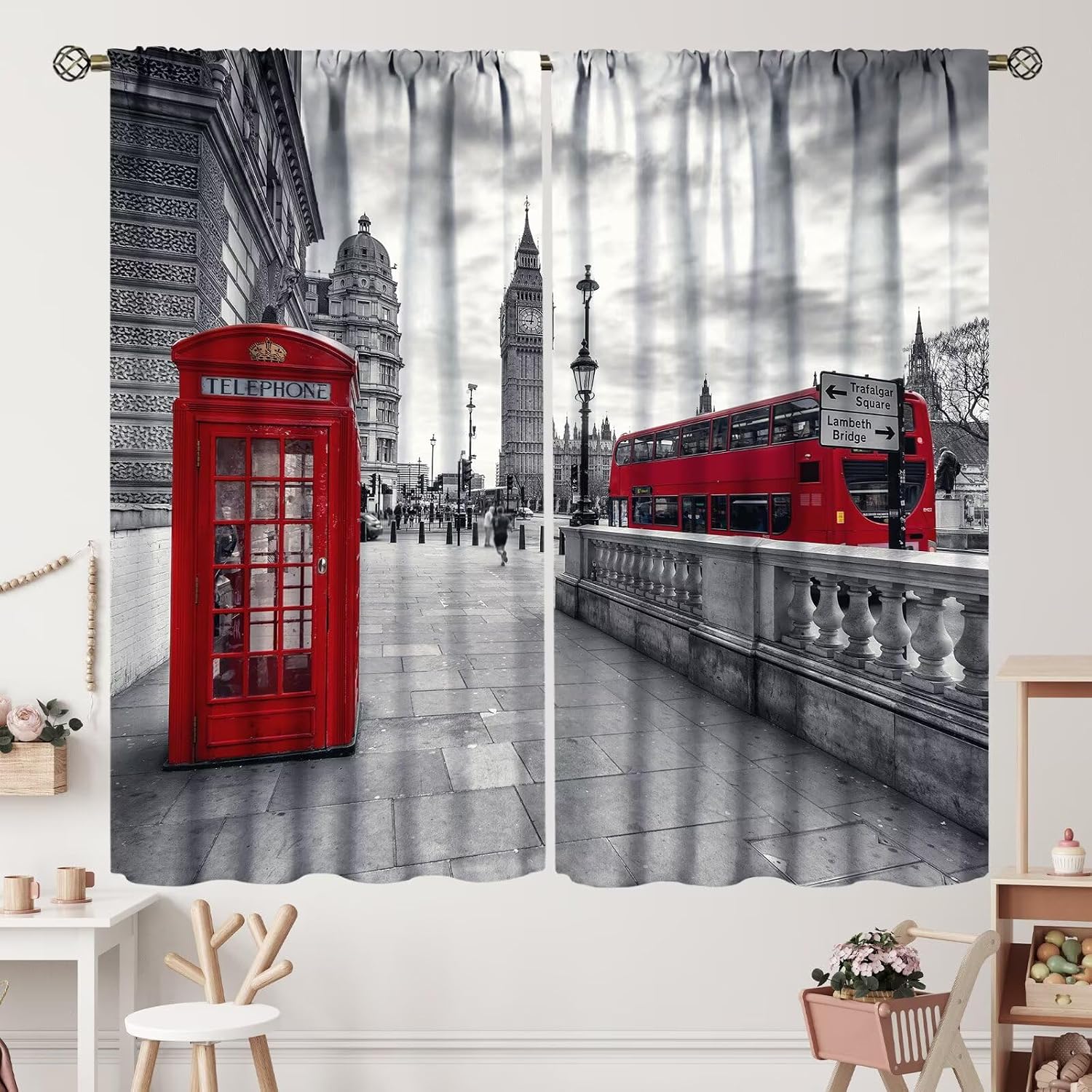 Paris Curtains Eiffel Tower Black Pink Girls Romantic Cherry Blossoms French Curtain with Rod Pocket for Bedroom Living Room Home Decor Drapes Window Treatments 2 Panels Set 42" W X 45" L