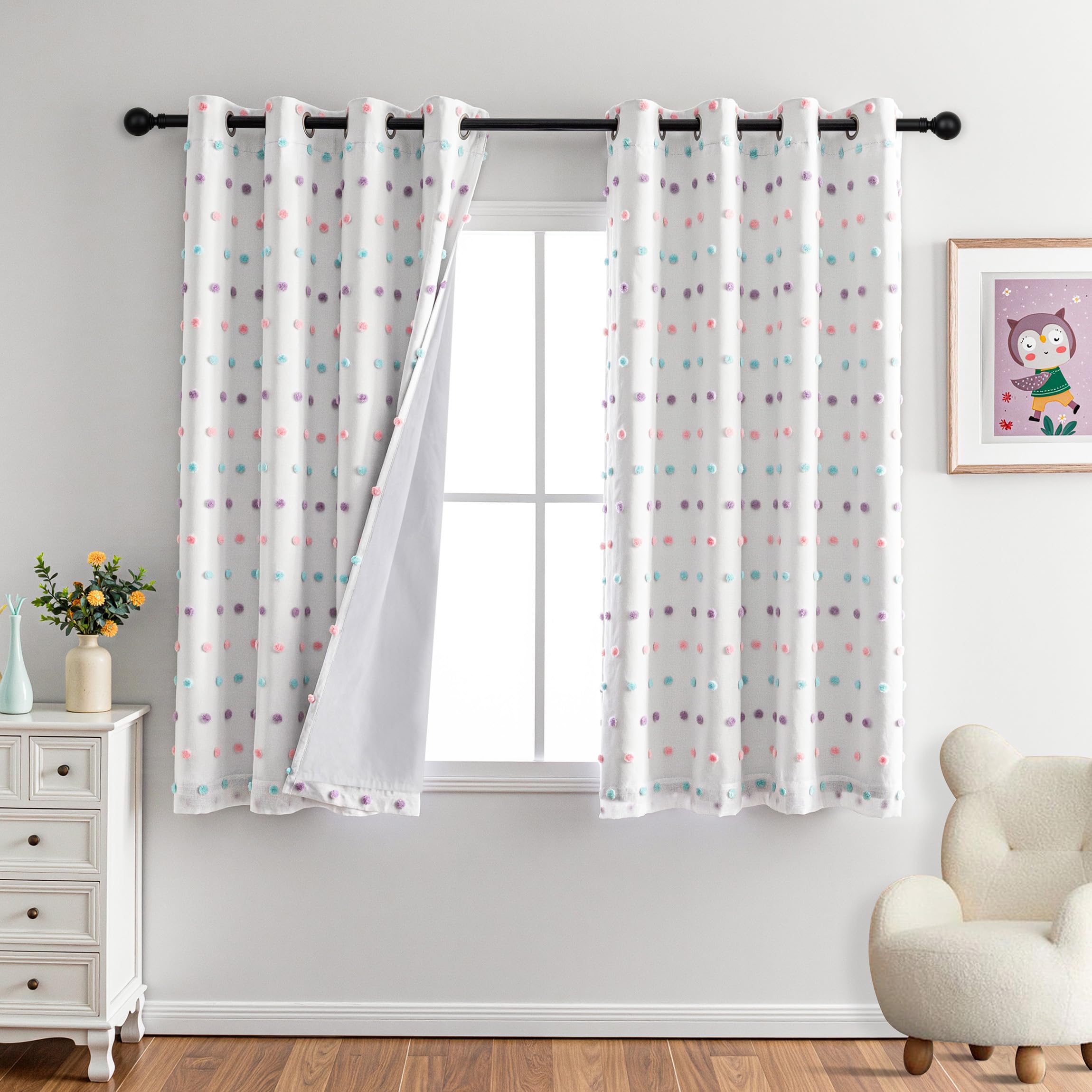 MYSKY HOME Verdunkelungsvorhang Kinderzimmer Mädchen Gardinen kurz mit Ösen —— Vorhang Blickdicht 160 cm Hoch Bunte Bälle Doppellagige Gardine Thermovorhang Hitzeschutz, H 160 x B 140 cm, Farbig