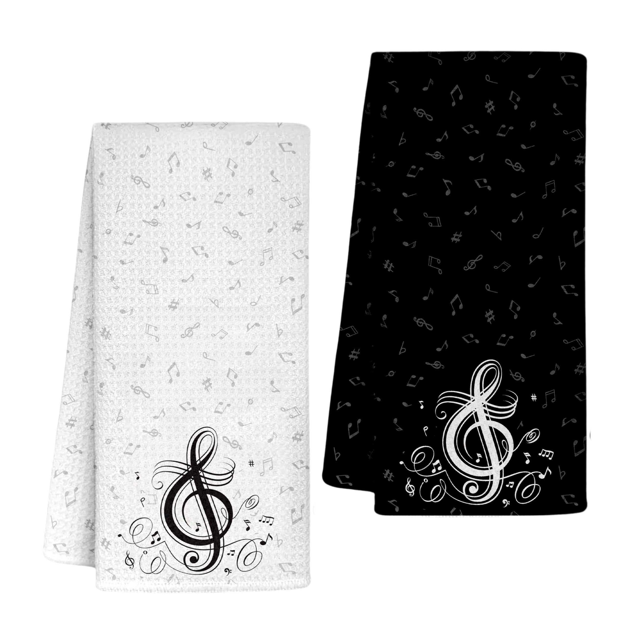 InnoBeta Music Lover Gifts for Women, Kitchen Towel 2 Pack with Tremble Design, 16x24 in Microfiber Dish Hand Towel, Cool Music Themed Gifts for