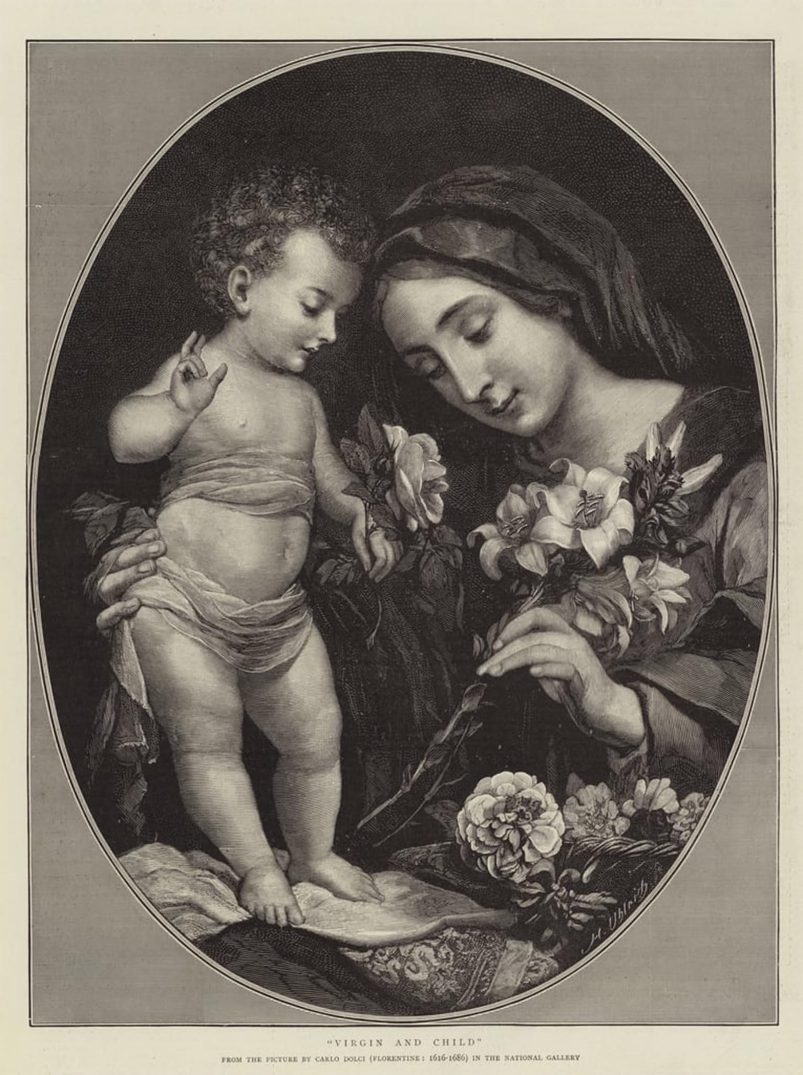 ARTXLXXBN Famous Painting Canvas Artwork Graffiti Print Virgin and Child by Carlo Dolci Portrait Canvas Image for Home Decor 60x90cm