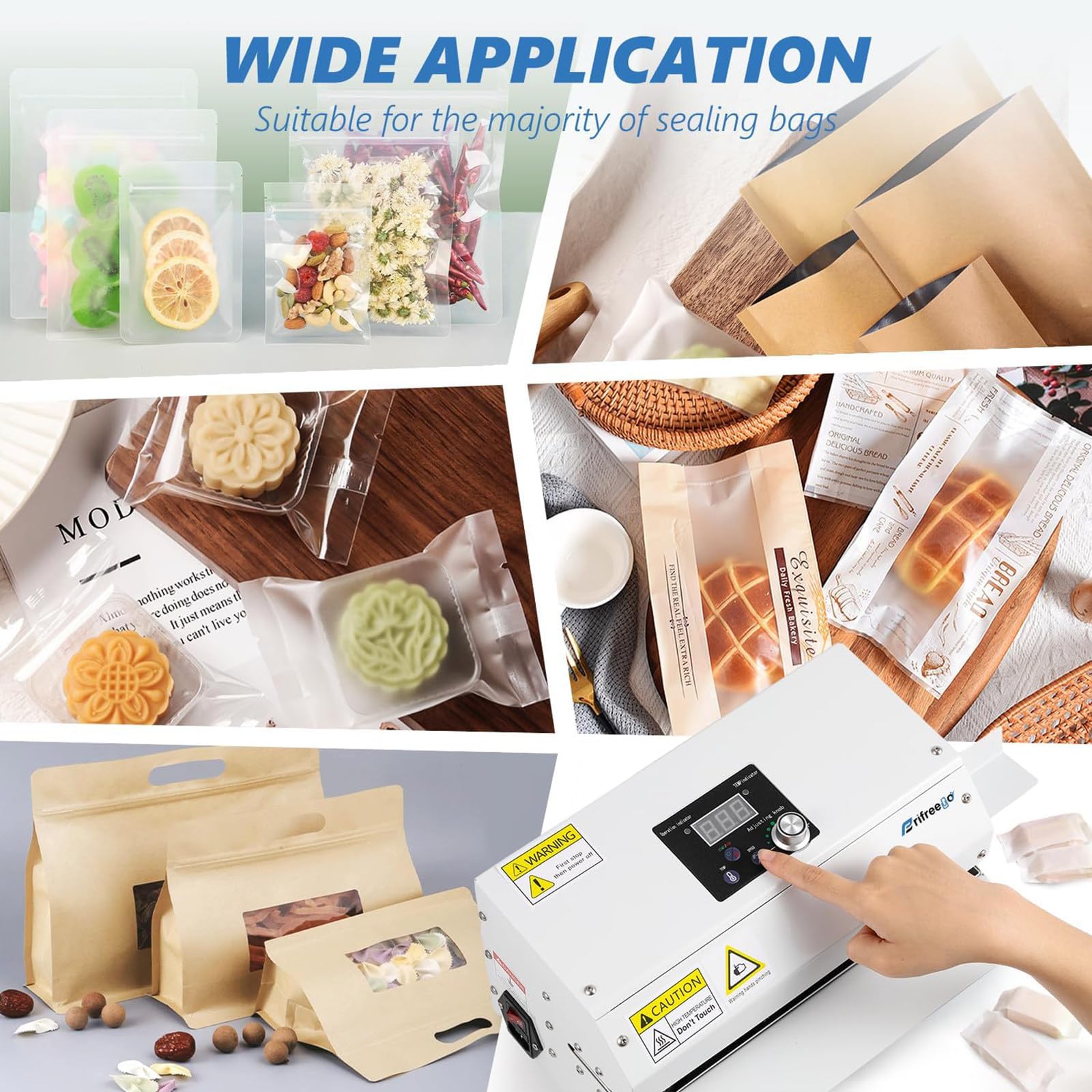 Macchina commerciale di sigillamento del sacchetto di plastica, sigillatrice automatica di calore per l'imballaggio alimentare, temperatura e velocità regolabili