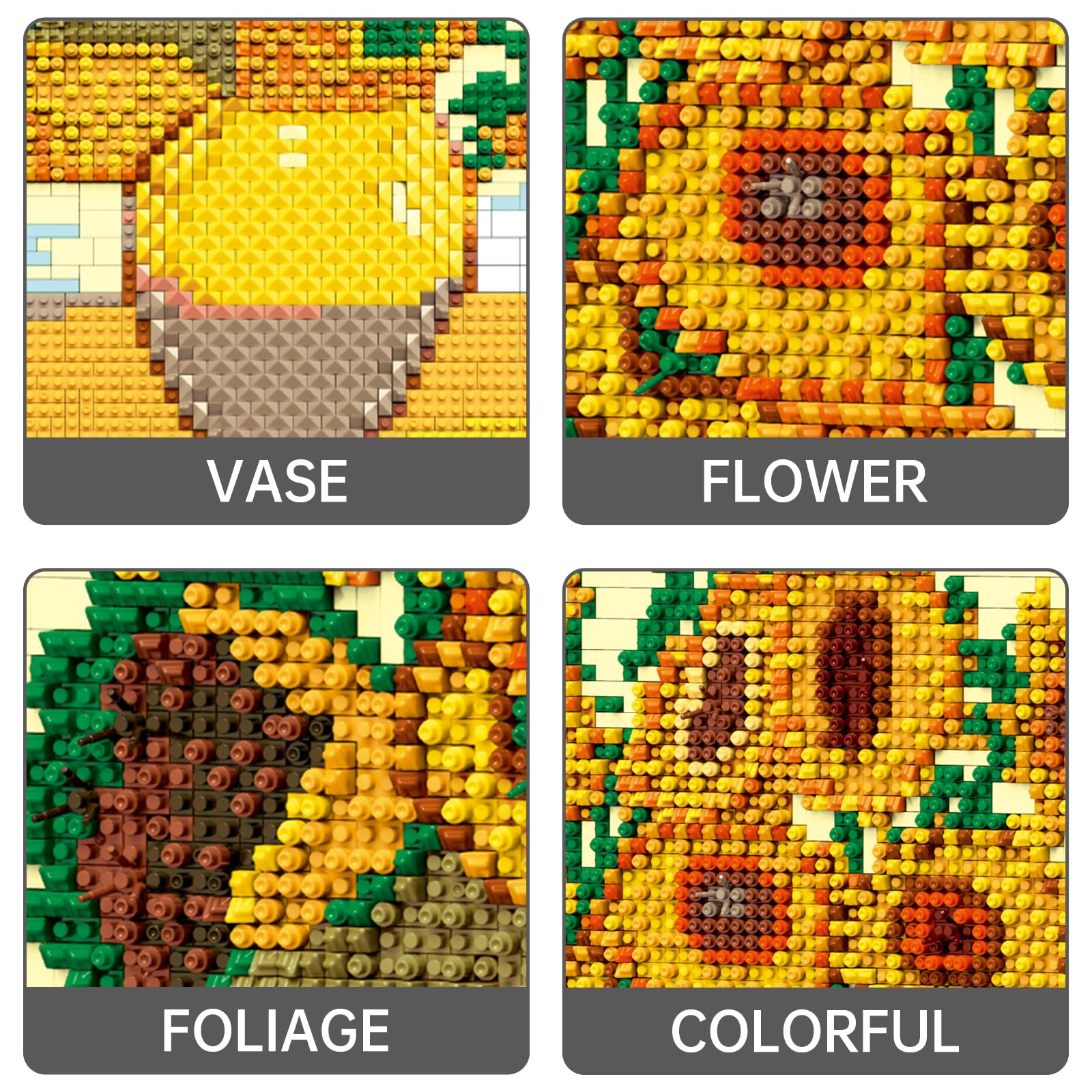 HJPLPXH Pixel Sunflower Painting Frame Art Crafts for Home Office Decor Micro Mini Building Block Art Model - Image 4