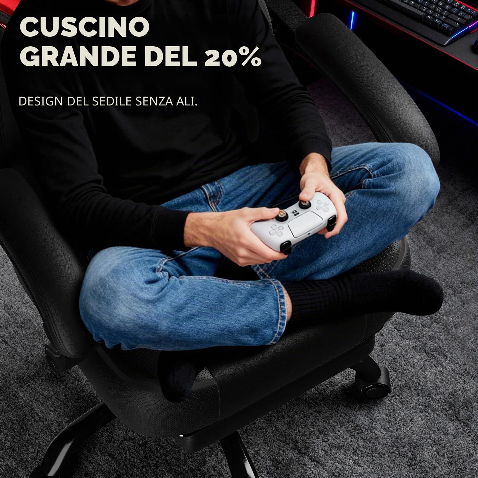 GTPLAYER Sedia da gaming, con poggiapiedi, cuscino lombare, poggiatesta, regolabile in altezza, braccioli regolabili con poggiapiedi, 200 kg, girevole, colore nero