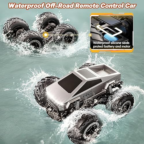 Miniatura 7 de Coche de control remoto todoterreno Pick-up camión, 4WD anfibio RC camiones de juguete para todo terreno, escala 116 Hobby Monster Truck Juguetes