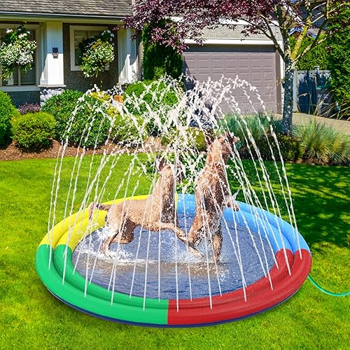 Miniatura 6 de Almohadilla de aspersor doble para perros, bañera de piscina de mascotas de 67 pulgadas de grosor, juego de verano para mascotas y juguetes