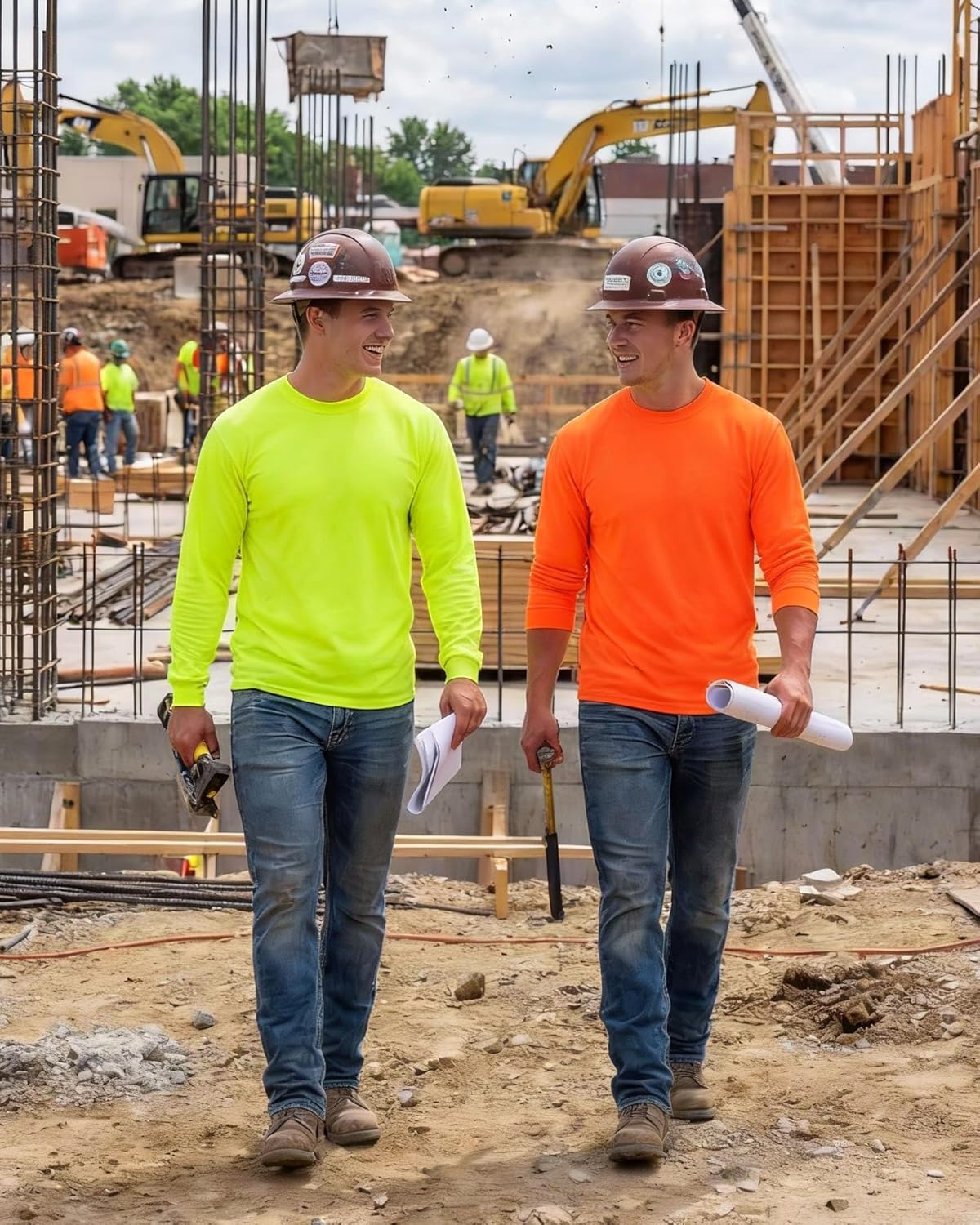 JaGely 6 Pcs Adult High Visibility Long Sleeve T-Shirt Men Safety Hi Vis Construction Work Shirt Pullover Crewneck Sweatshirt