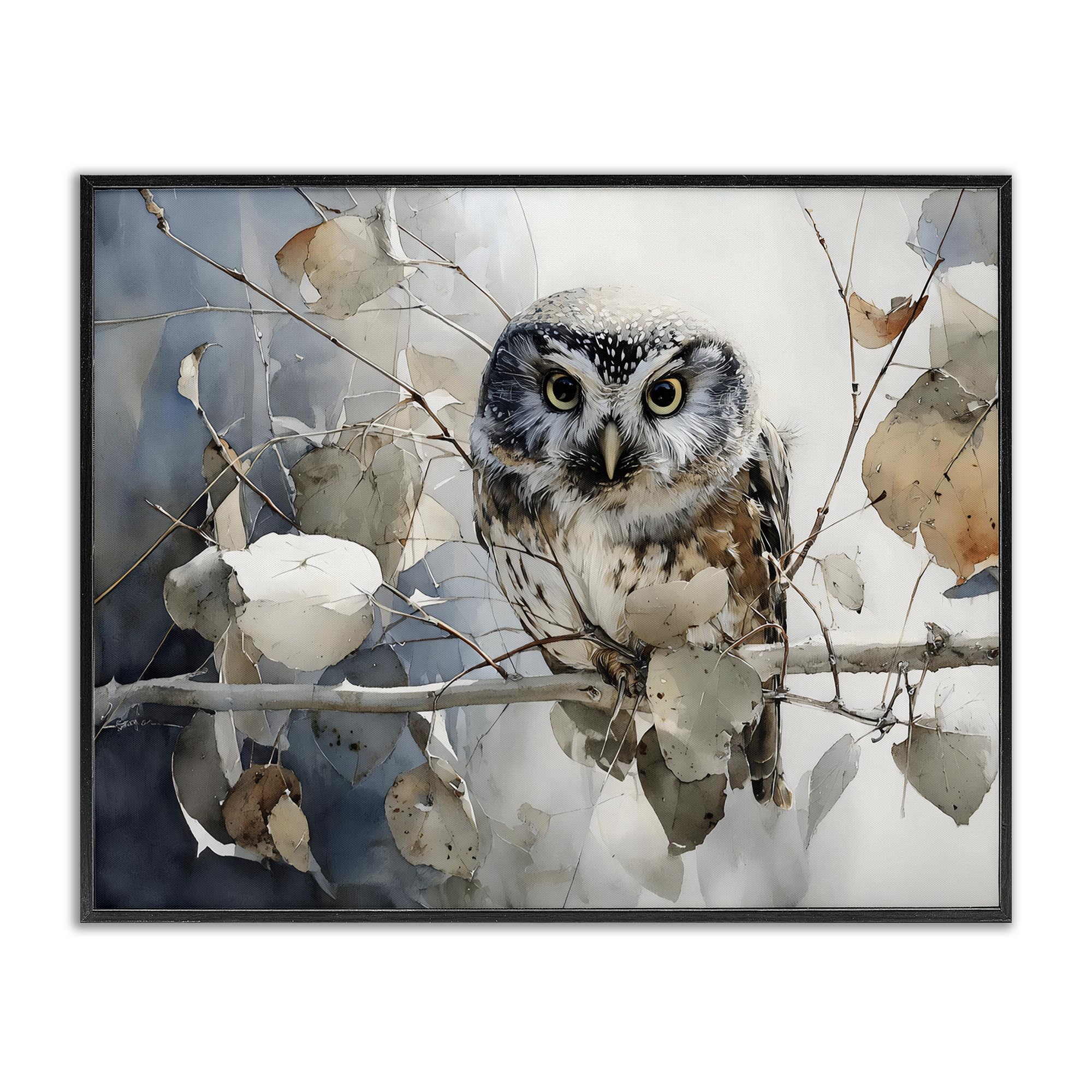 Stampa giclée incorniciata con gufo e ramo autunnale, 61 x 76 cm