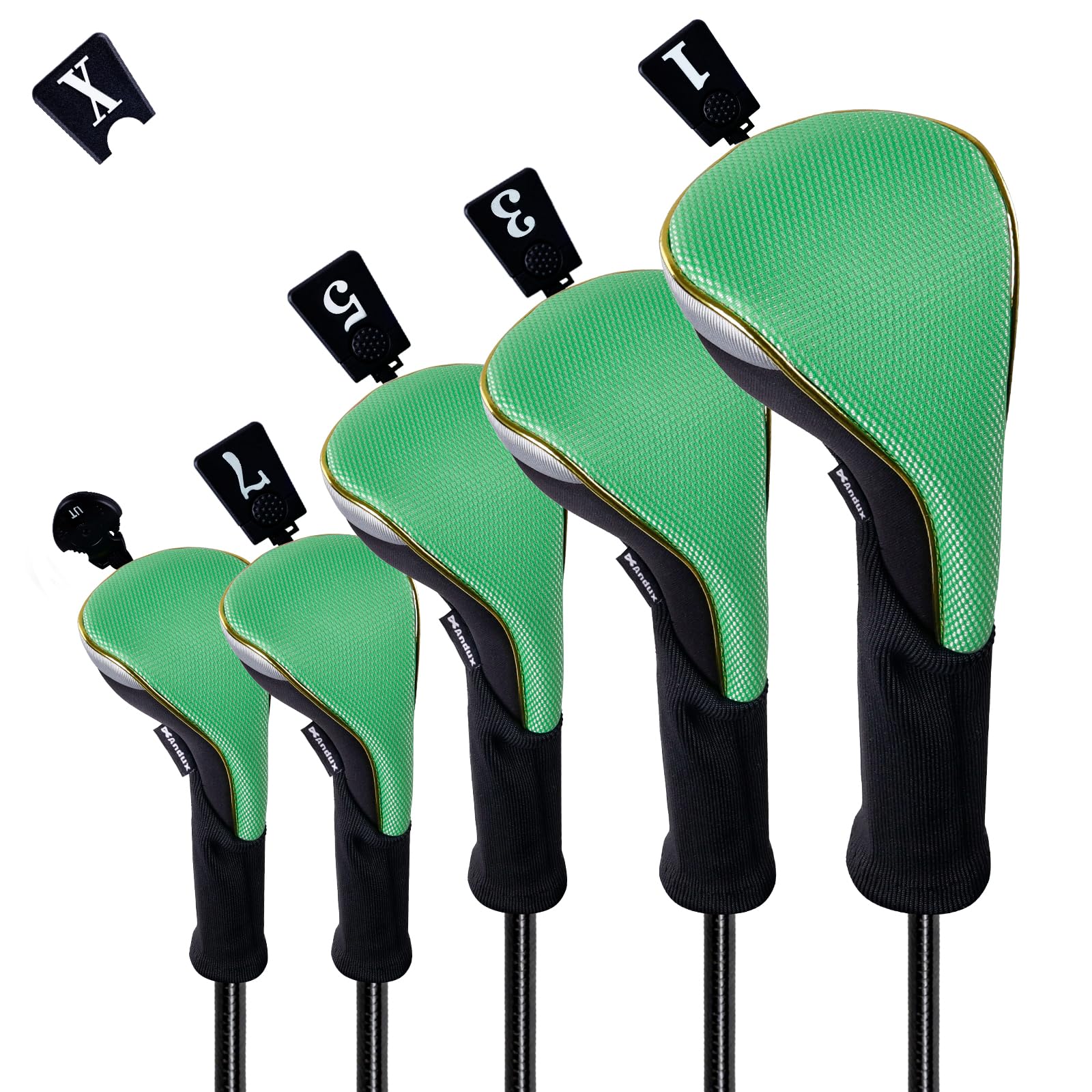 Andux 5Pcs/set Gold Golf 460cc Driver Fairway Woods Hybrids Club Head Covers MT/ZH15 Green