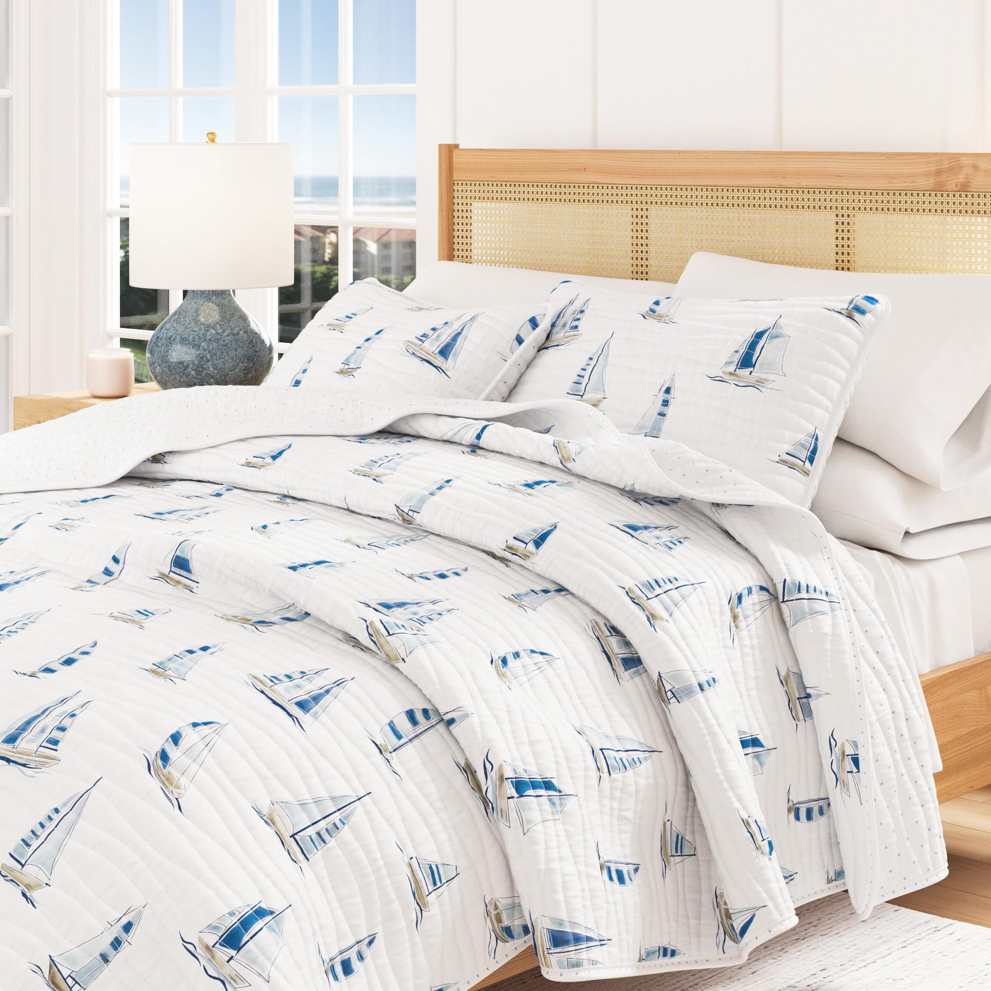 Set Copriletto 3 Pezzi Great Bay Home Azure Coastal - Reversibile, Tema