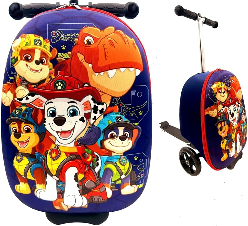 Nickelodeon Paw Patrol 2-in-1 Kids Scooter Suitcase & Ride-On Carry-On Luggage Lightweight Travel Case with Built-in Kick Scooter