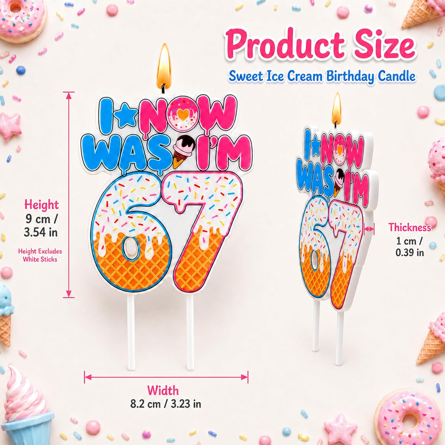 Ice Cream Drip 6 7 Number Birthday Candles, 3.54×3.23"