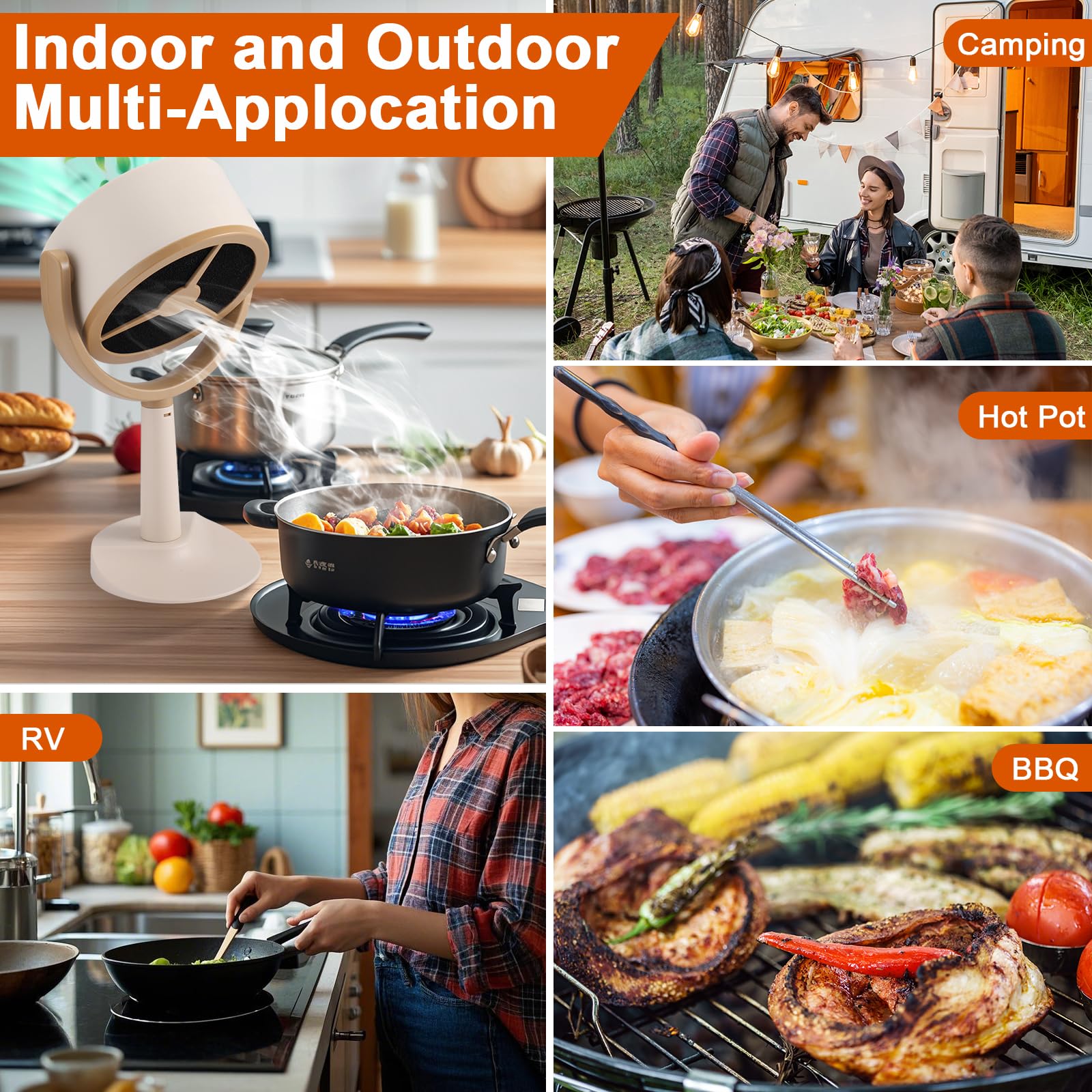 Portable Range Hood for Cooking, Rechargeable Kitchen Exhaust Fan, 125° Adjustable Rotation, Low Noise, Reusable Carbon Filter for Smoke Removal in Kitchens, BBQs, Hot Pots, RVs & Apartments 7