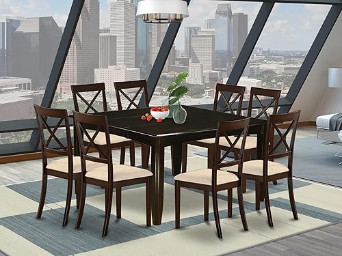 Miniatura 2 de East West Furniture PFBO9-CAP-C - Juego de mesa de comedor de 9 piezas, incluye una mesa cuadrada de madera con hoja de mariposa y 8 sillas de tela