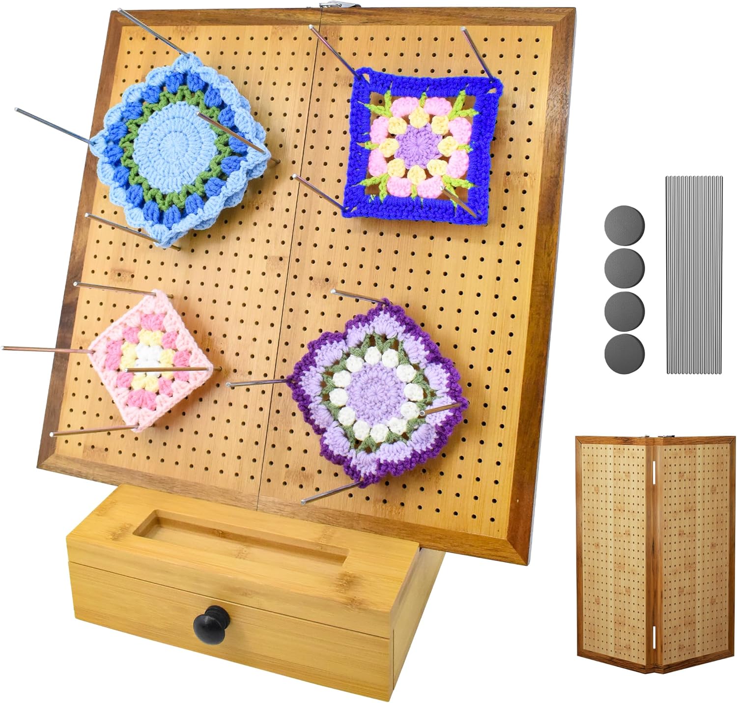 OCPO HOME 15.5" Foldable Crochet Blocking Board with Storage Case, Large Blocking Boards for Crochet Projects, Bamboo Granny Square Crocheting Accessories Gifts for Crocheters, Mom, Grandmothers