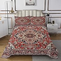 Vista 2 de Erosebridal Colcha geométrica bohemia, tamaño Queen, exótica, color rojo, azul, celosía, tribal, colcha retro india floral para dormitorio