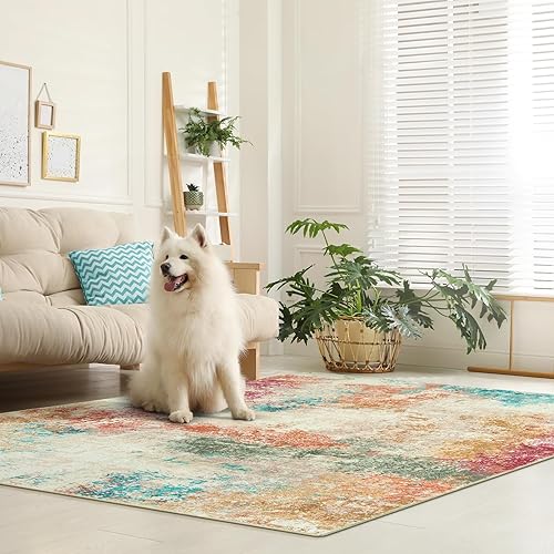 Miniatura 9 de Lahome Alfombra moderna abstracta de 6 x 9 pies, lavable y colorida, alfombra de área para dormitorio de niña, suave y resistente a las manchas,