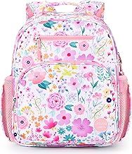mibasies Kids Backpack for Girls: Girls Backpack 5-8 - Kindergarten Elementary School Bookbag for Girl - Flower Pink