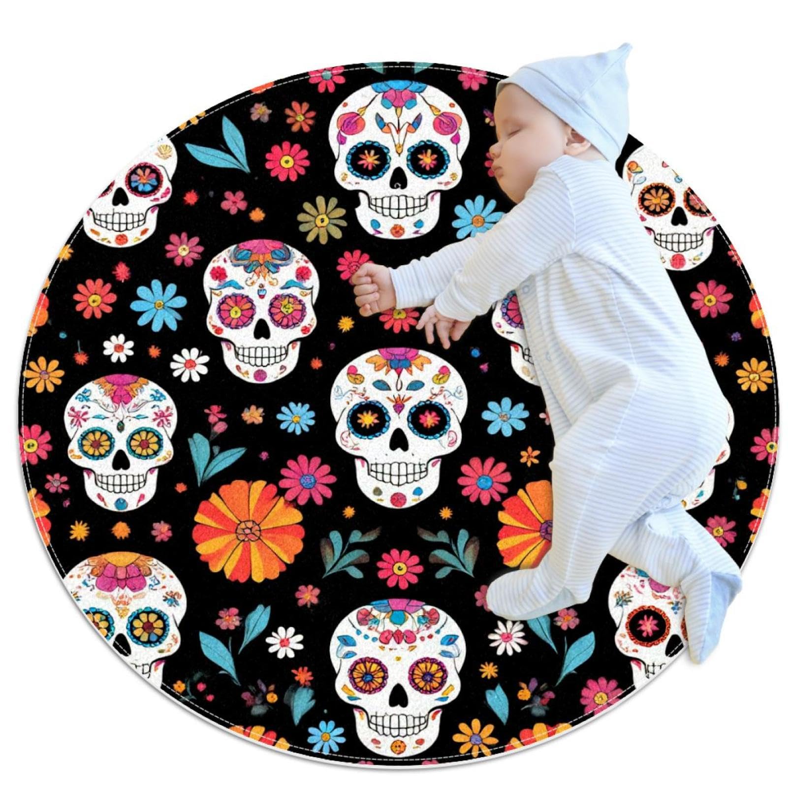 Tapis de salle de bain antidérapant rond 1m pour chambre et canapé motif fleuri