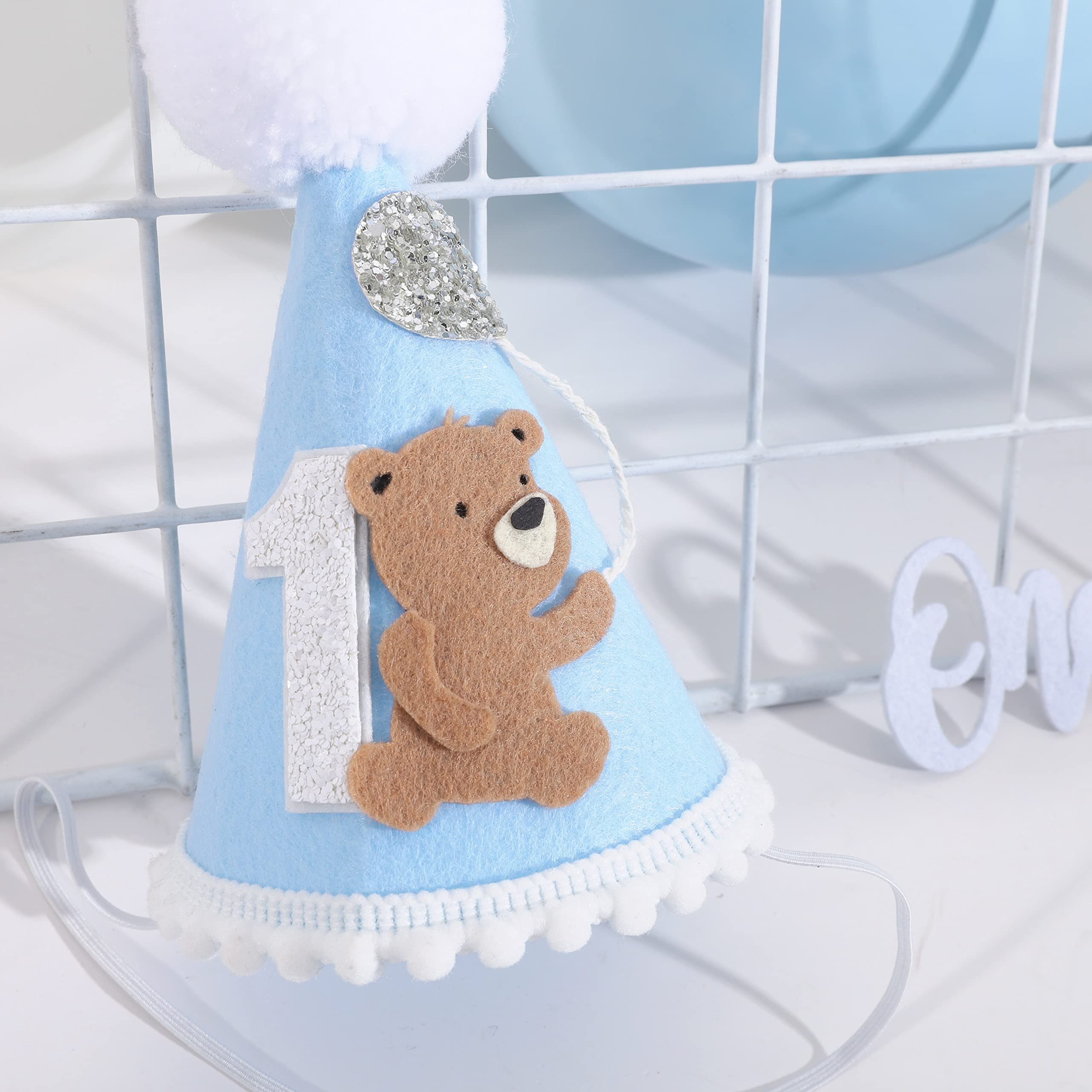 Agkvw Bear Woodland Adventure Teddy Bear 1st Birthday Hat and Crown for Boys - One Happy Camper First Birthday Decoration
