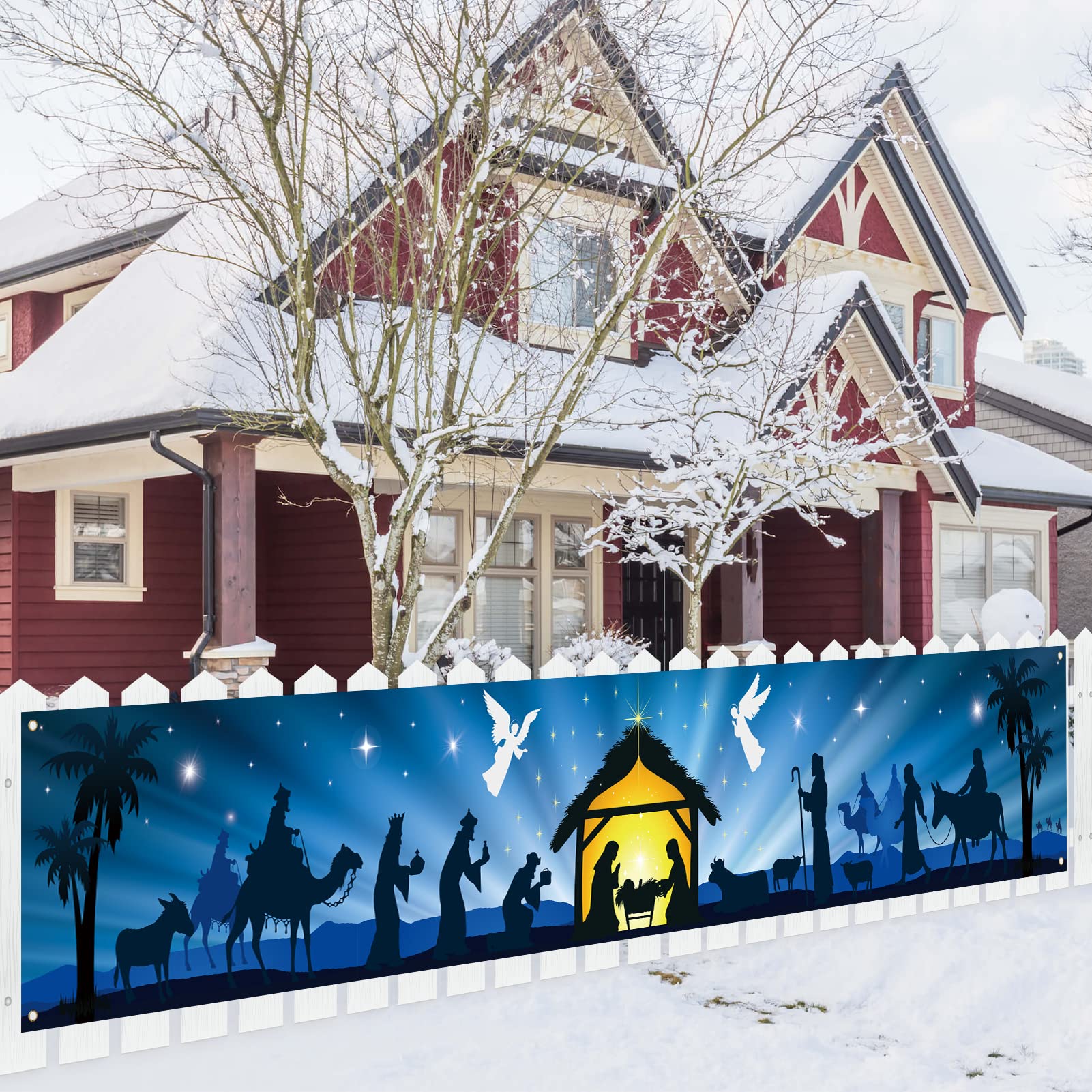 Buy DAZONGE Nativity Scene Christmas Decorations, Holy Night Christmas Banner, Large Religious 