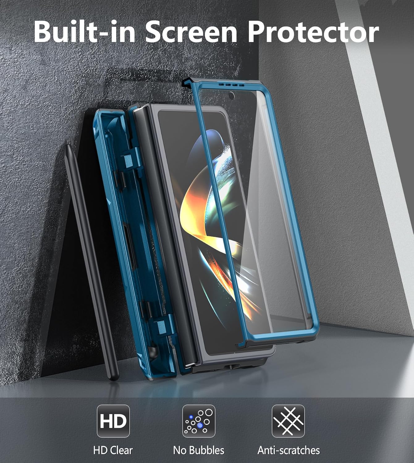 for Samsung Galaxy Z-Fold-4 Case: Military Grade Hinge Protection S-Pen Holder Heavy Duty Shockproof 360 Full-Body Protective Phone Cover with Kickstand for Galaxy ZFold 4 5G 2022 (Blue)