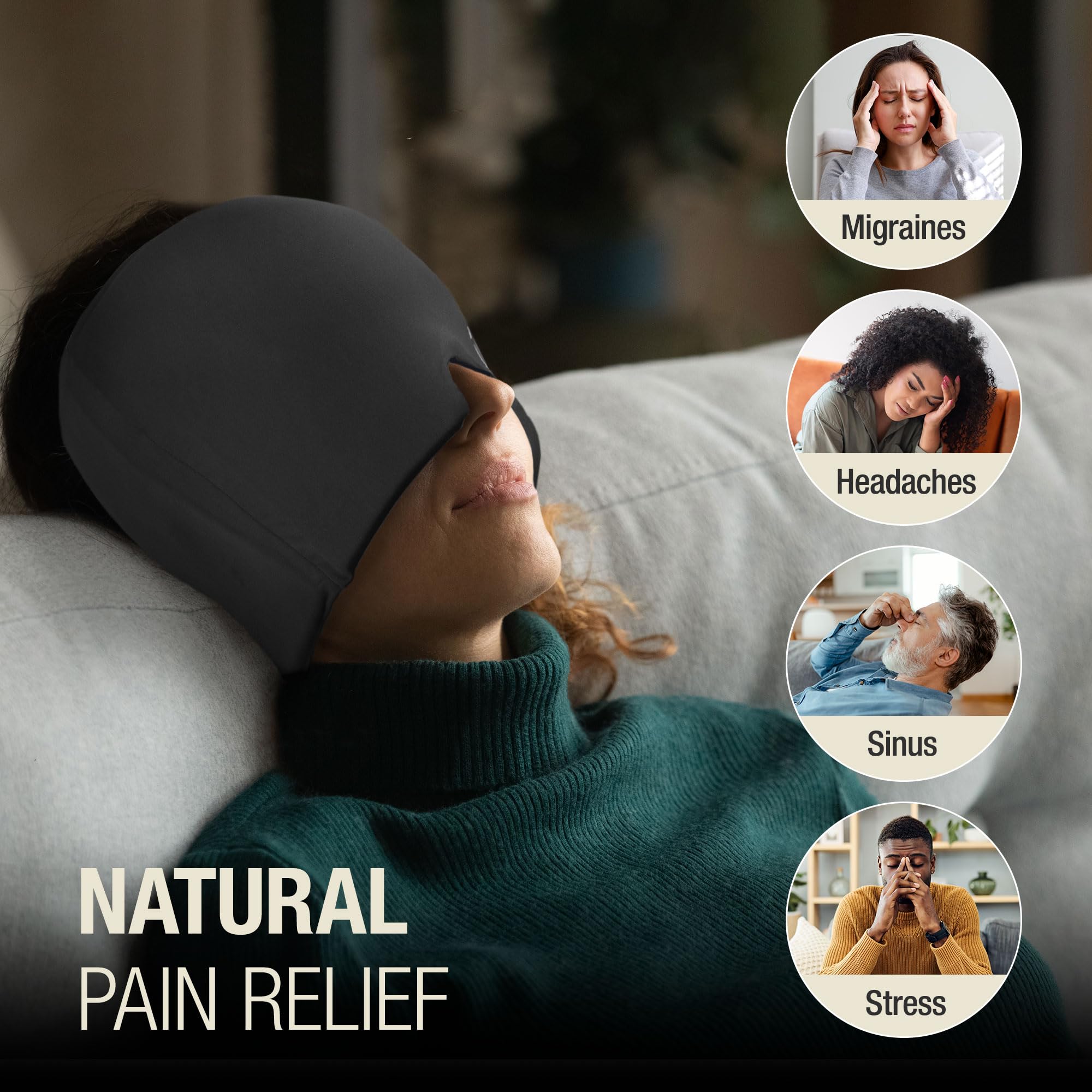 DMI Ultra Migraine Relief Cap | Natural Headache Relief | HSA & FSA Eligible | Migraine Mask and Headache Relief Hat | Gel Eye Mask | Ice Face Mask and Cold Cap for Migraines | Headache Ice Pack — Amazon image 3