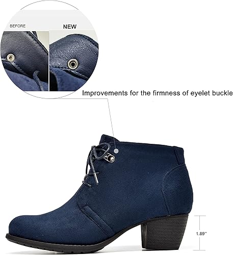 Miniatura 2 de VJH confort Botines para mujer, con cordones, punta redonda, cómodos, de tacón bajo, con cremallera lateral