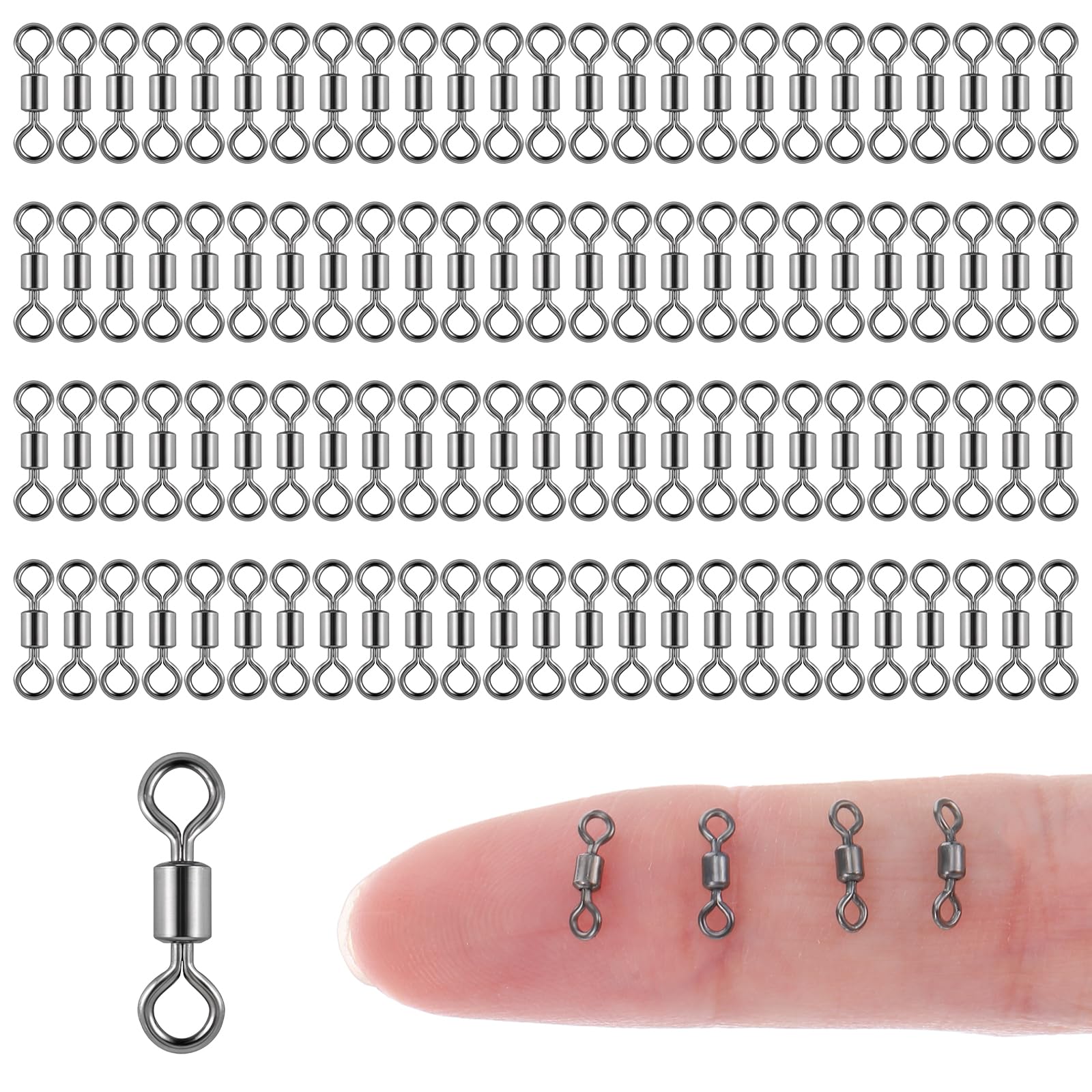InnoHHustle 100 PCS Micro Swivels for Fly Fishing, Stainless Steel Swivels Fishing Tackle Small Rolling Barrel Swivel High Strength Hook Line Connector Fly Fish Tackle Swivel with Black Coating