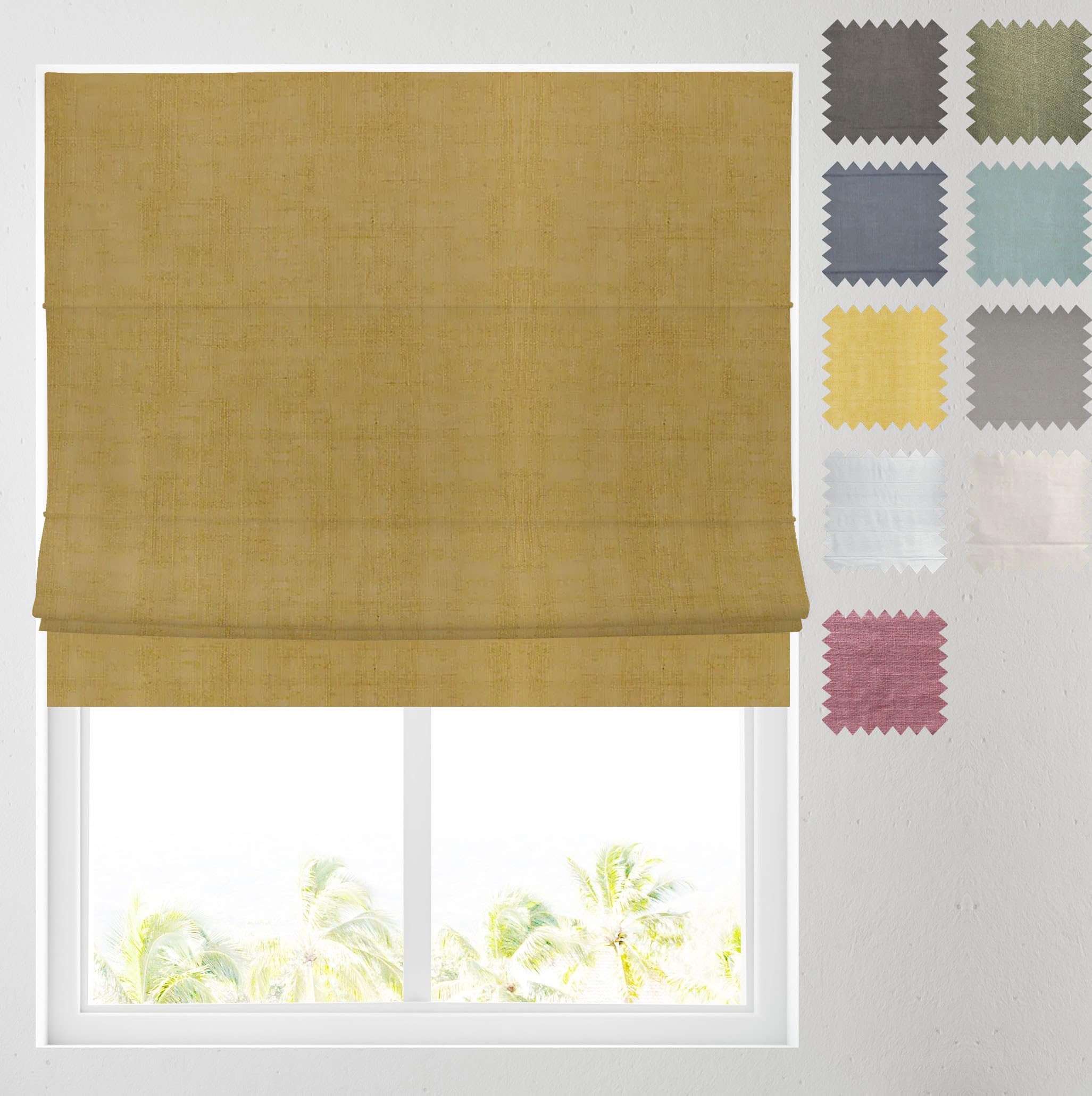Barnes Blinds And Interiors Ochre Barnes Blinds - Linen Look Blackout Lined Roman Blind - Choice Of Standard Or Deluxe Headrail - Choice Of Deluxe Or Standard Headrail - Durable Fittings Easy Fit ( 6Ft (183Cm))