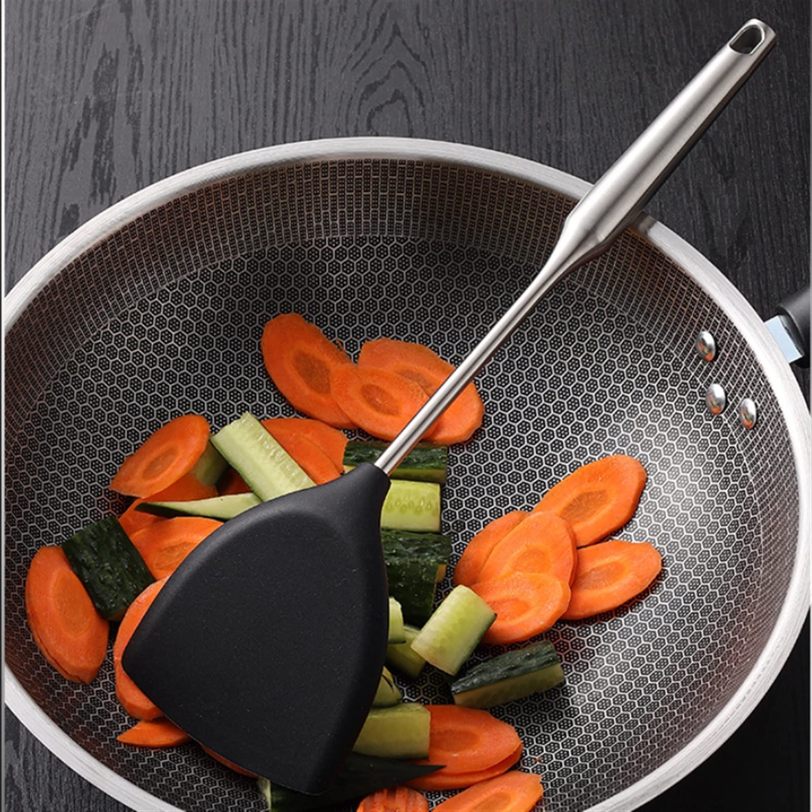 Casa e cucina Spatola for friggere in silicone for uso alimentare Manico in acciaio inossidabile for uso alimentare Set di utensili da cucina antiaderenti Cucchiai da cucina Spatola(Soup spoon)