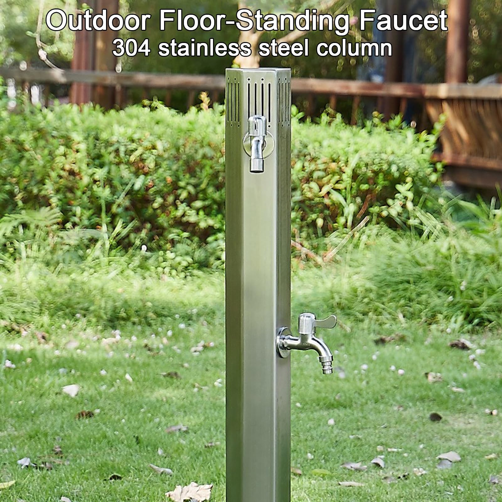 Fuente Jardin Cascada, Grifo Lavadora Doble, Salidas Dobles de Agua Alta y Baja con 2 Grifos, Apto para Riego