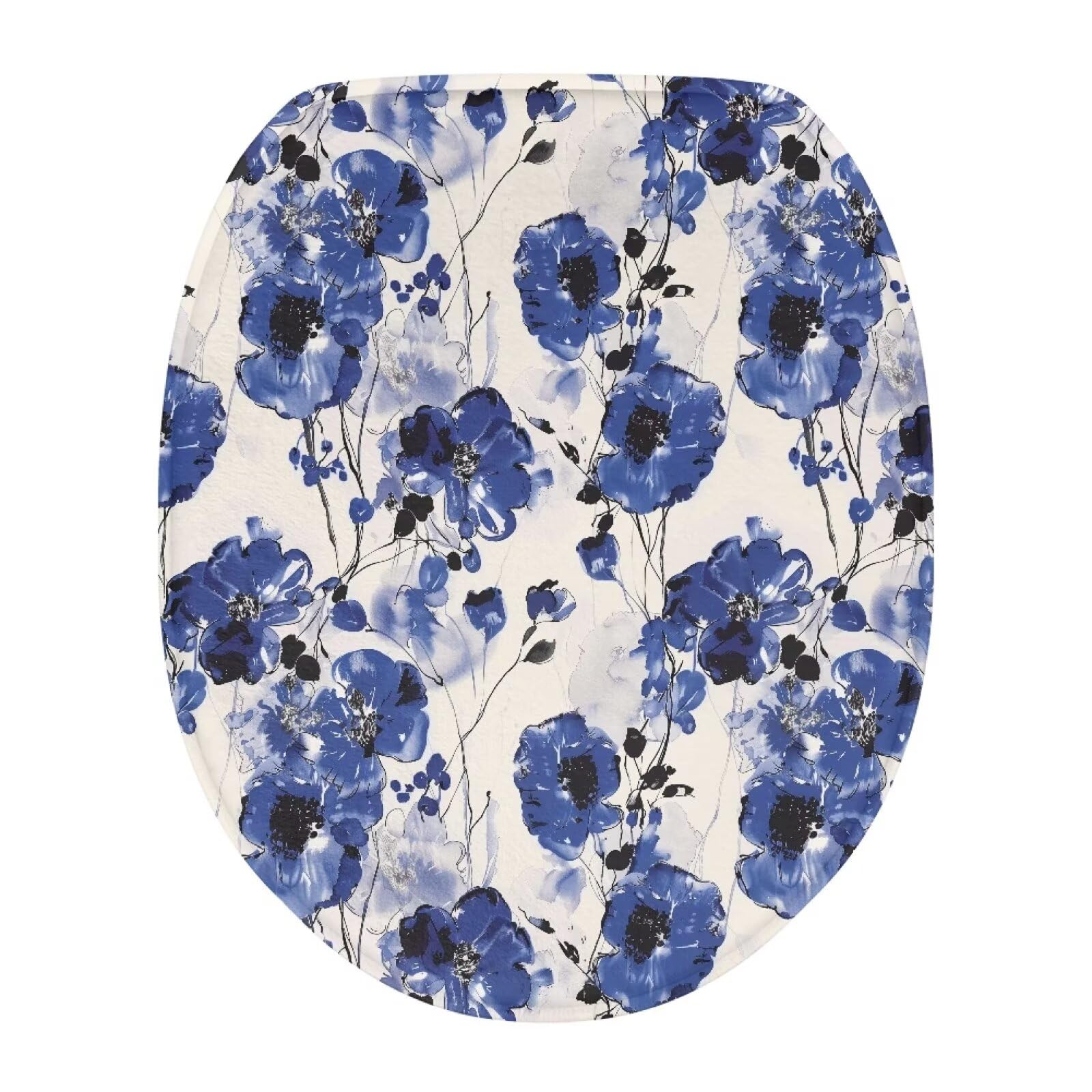 COEQINE Blue White Vintage Floral Toilet Lid Cover Gold Geay Print Toilet Seat Lid Cover With Bottle Holder Lightweight Portable Machine Washable Toilet Lid Seat Cover